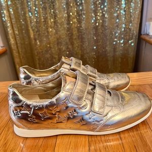 Authentic Louis Vuitton Metallic Gold Monogram Mirror Tennis Sneakers